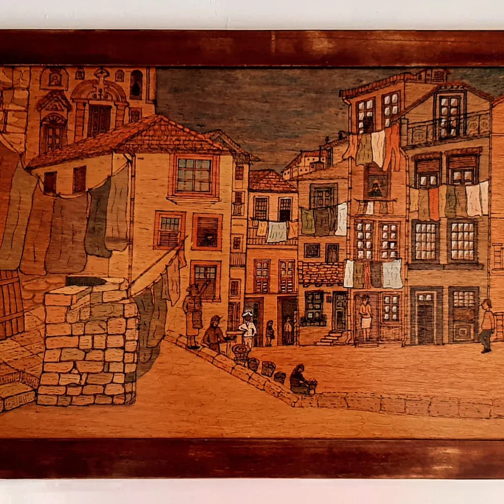 Pyrography Porto painting on board 
