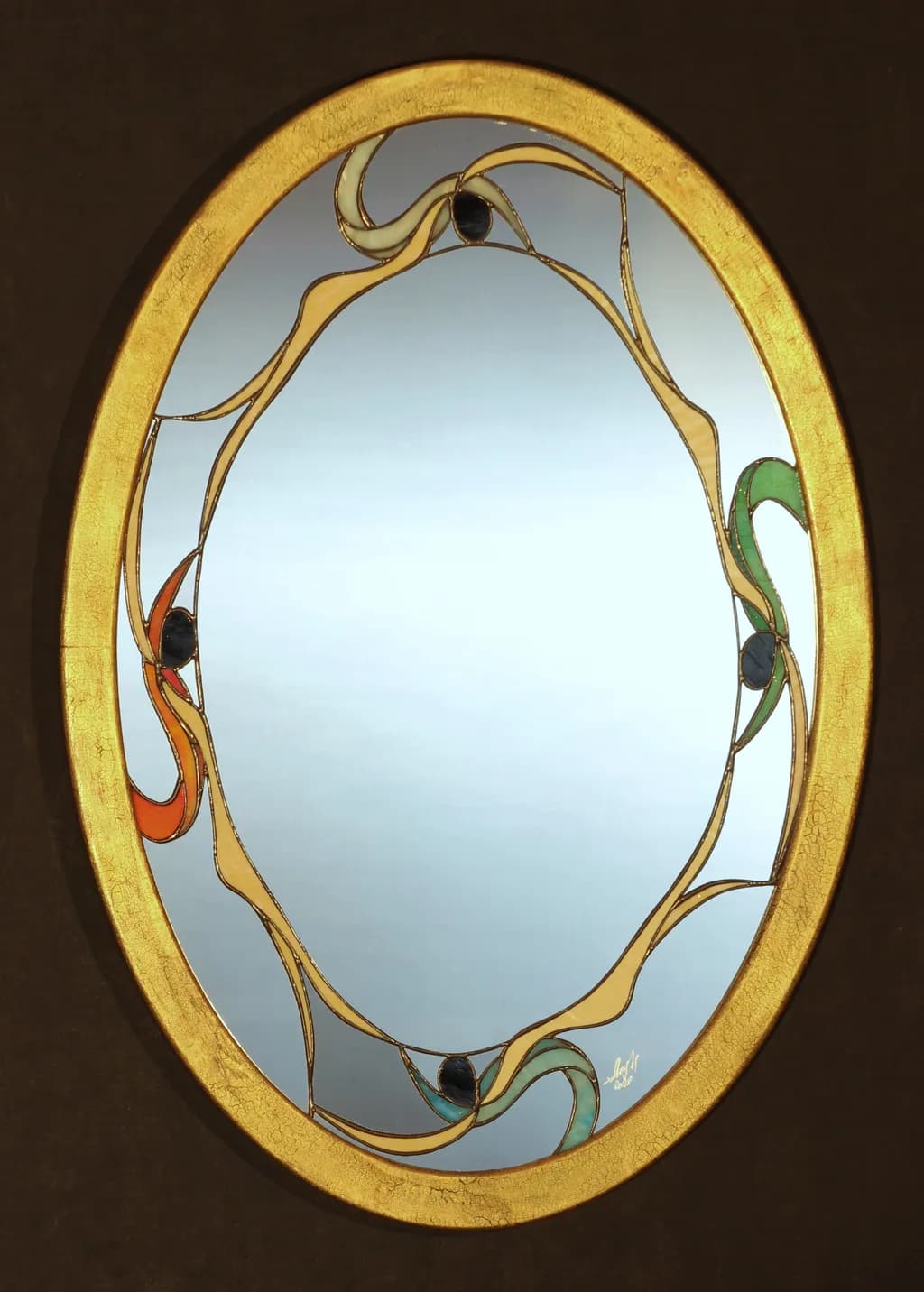 Golden Whispers: A Stained Glass Mirror of Elegance and Reflection