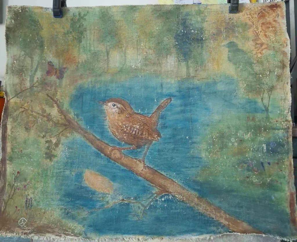 Whimsical Wren: A Serene Watercolor Journey Through Nature's Embrace