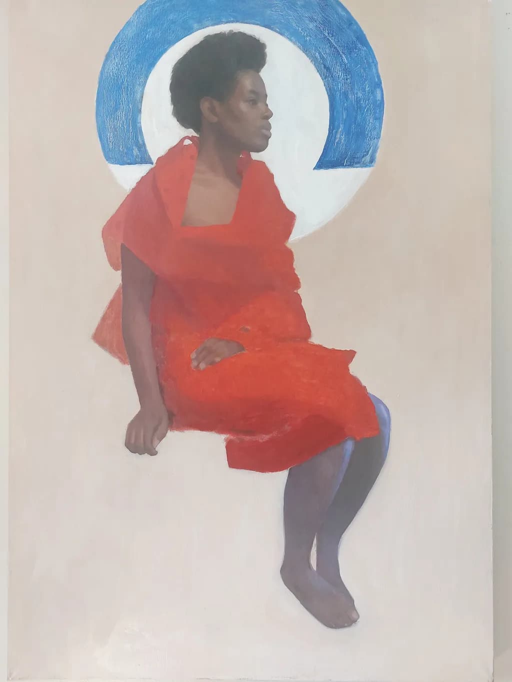 Serene Contemplation: A Portrait in Red and Blue Hues
