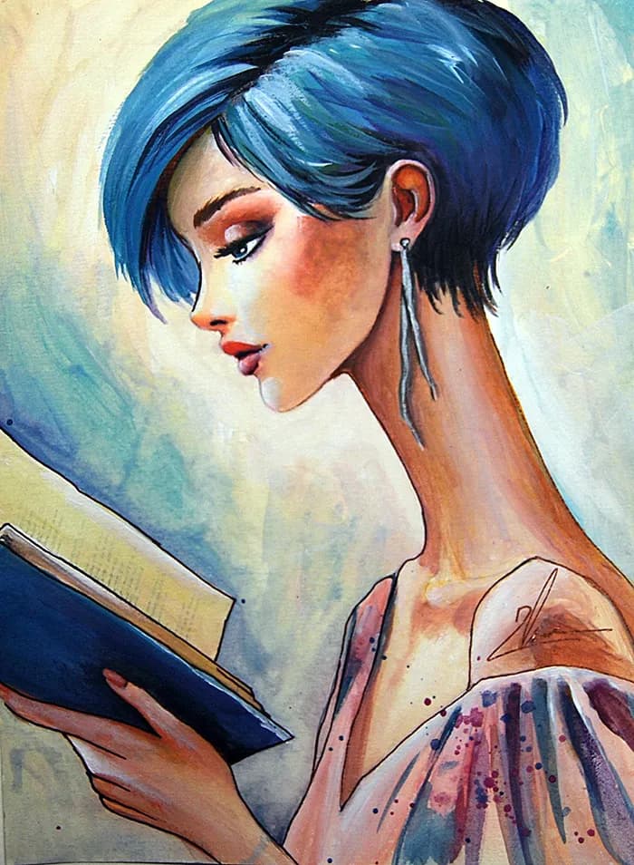 Whispers of Imagination: A Portrait of Serenity and Discovery in Watercolor Elegance