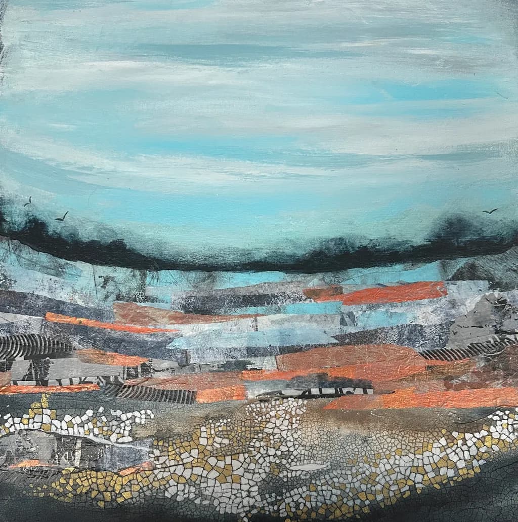 Whispers of Earth: An Abstract Landscape in Textured Blues and Earthy Tones