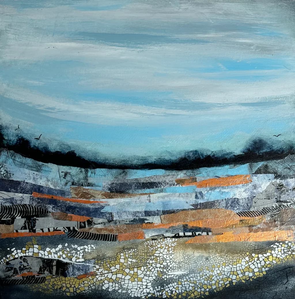 Whispers of the Horizon: A Mosaic Landscape in Blues and Earth Tones
