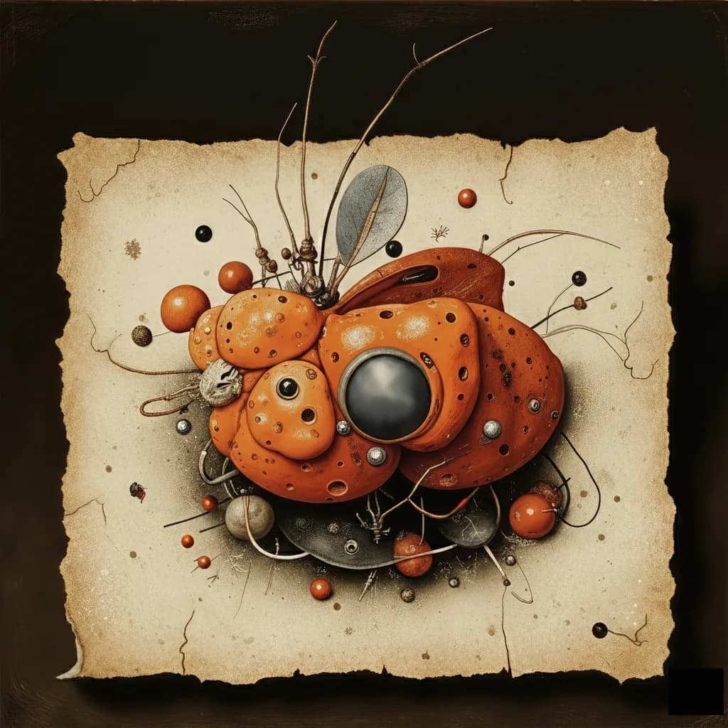 Whimsical Orbs: An Abstract Exploration of Organic Textures in Orange and Geometric Forms