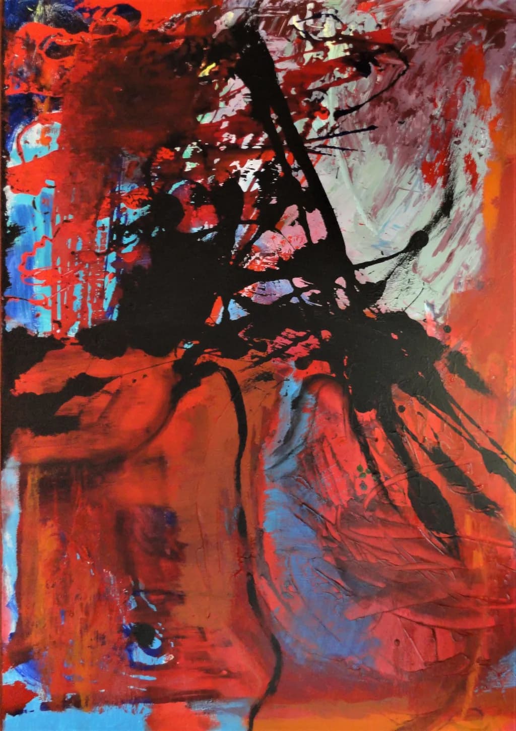 Eternal Echoes: A Dance of Red and Black in Abstract Expressionism