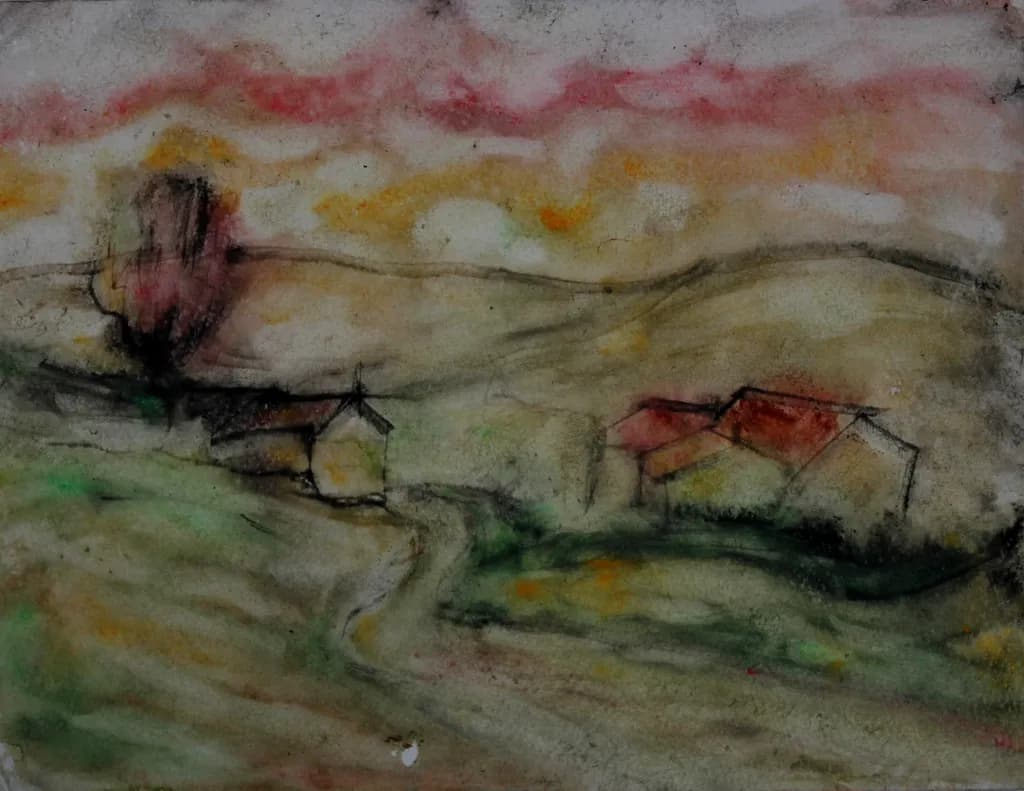 Whispers of Nature: An Abstract Landscape of Homes and Colors