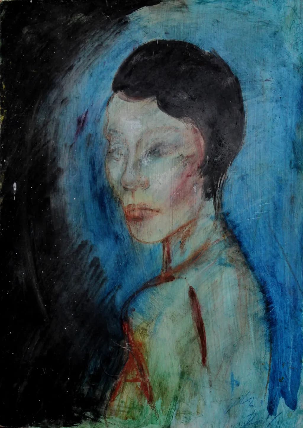 Whispers of Emotion: An Abstract Portrait in Blue Hues