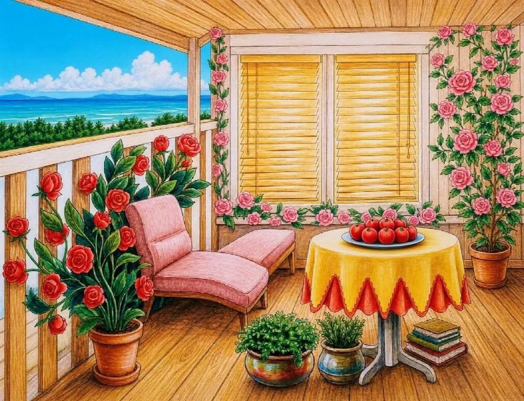 Porch Roses and Ocean View