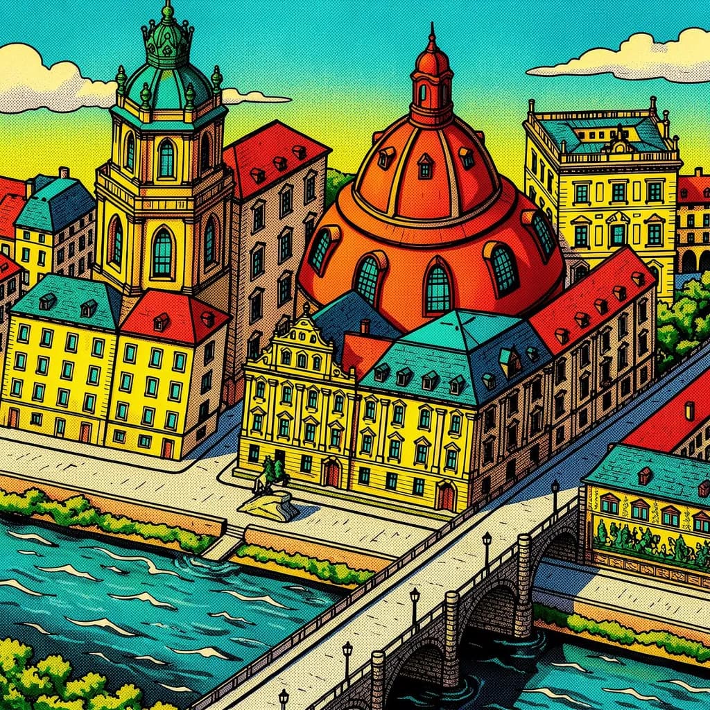 Cityscape with Bridge and River