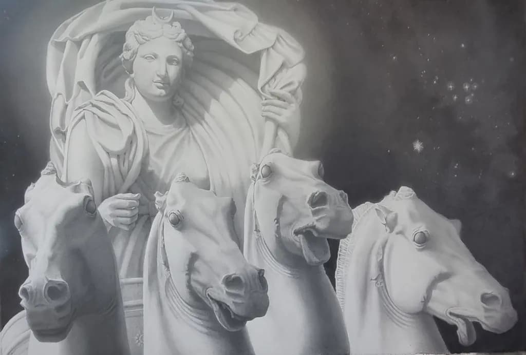 Selena the moon Godess and her Chariot horses