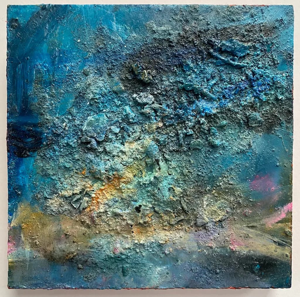 Ethereal Depths: A Textured Journey Through Oceanic Blues and Earthy Hues