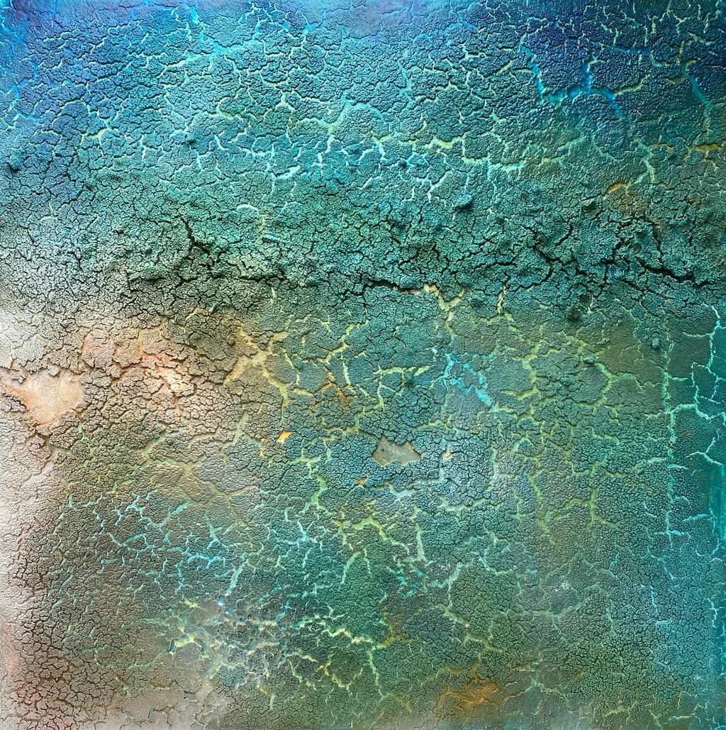 Ethereal Cracks: A Journey Through Textured Blues and Greens