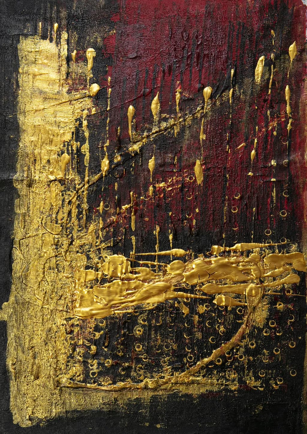 Golden Whispers: A Dance of Light and Shadow on Crimson Canvas