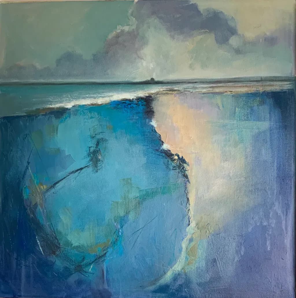 Whispers of the Ocean: A Serene Dance of Blues and Clouds