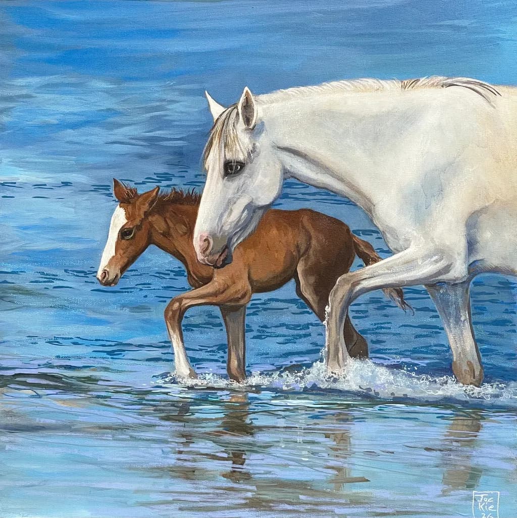 Horse and Foal Wading