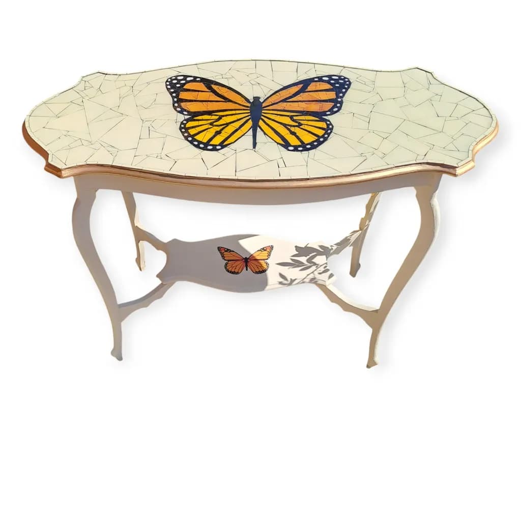 Whimsical Monarch: A Handcrafted Mosaic Butterfly Table for Elegant Spaces
