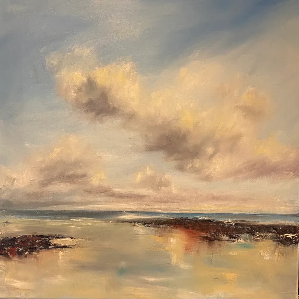 Whispers of Dawn: A Serene Coastal Horizon in Soft Pastels