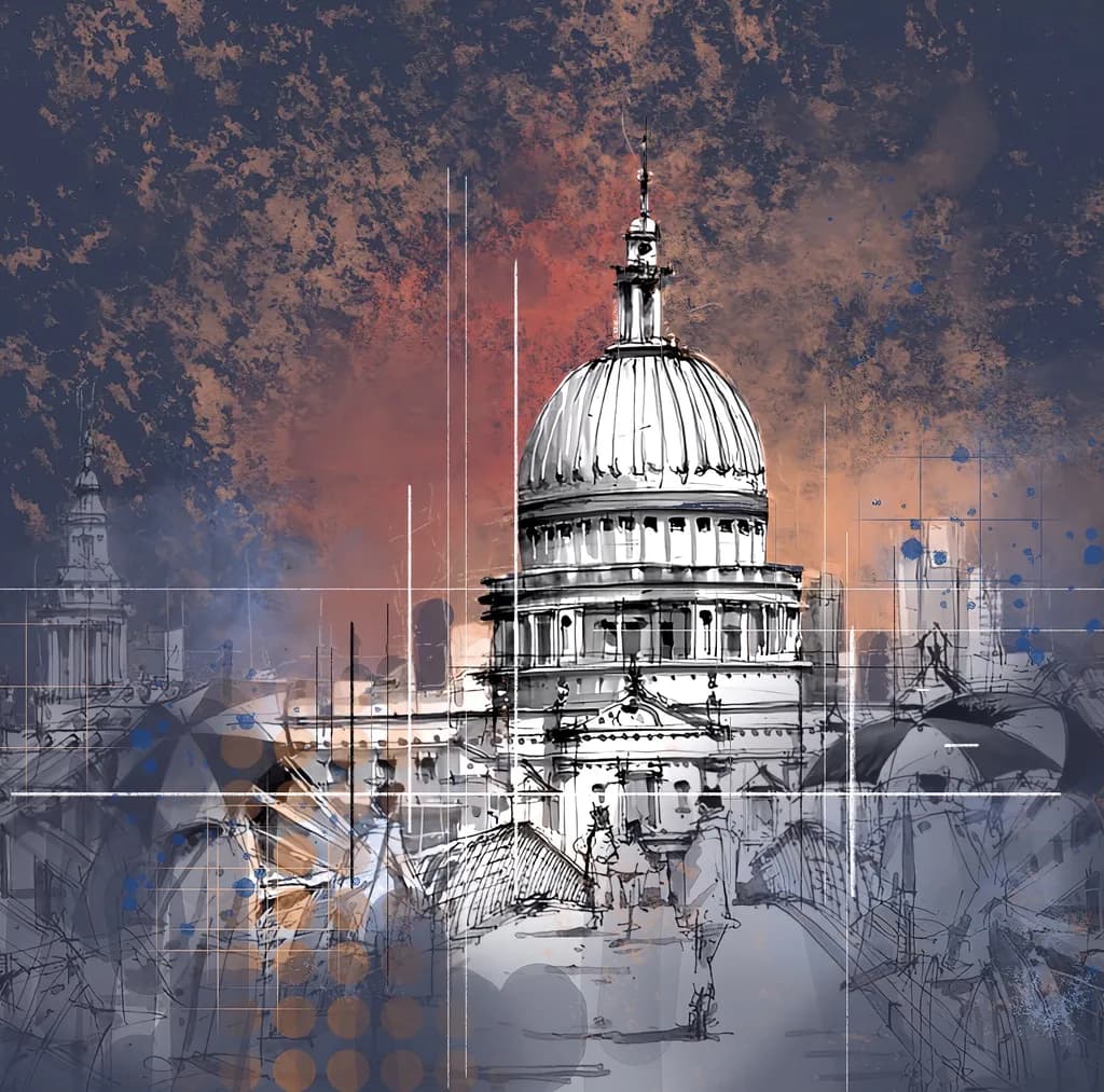Urban Elegance: A Captivating Sketch of Architectural Majesty at Dusk