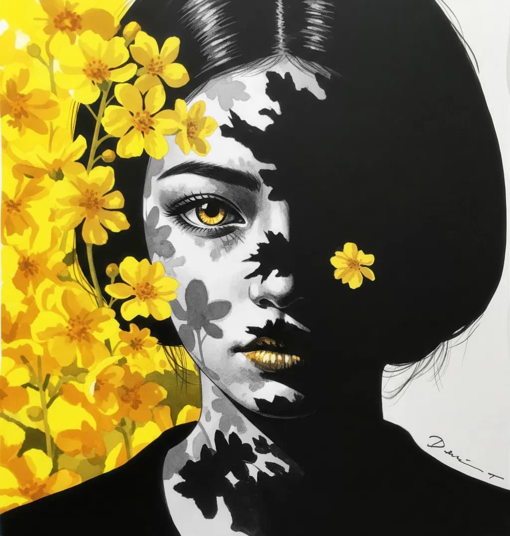Whispers of Floral Shadows: A Portrait of Beauty and Contrast