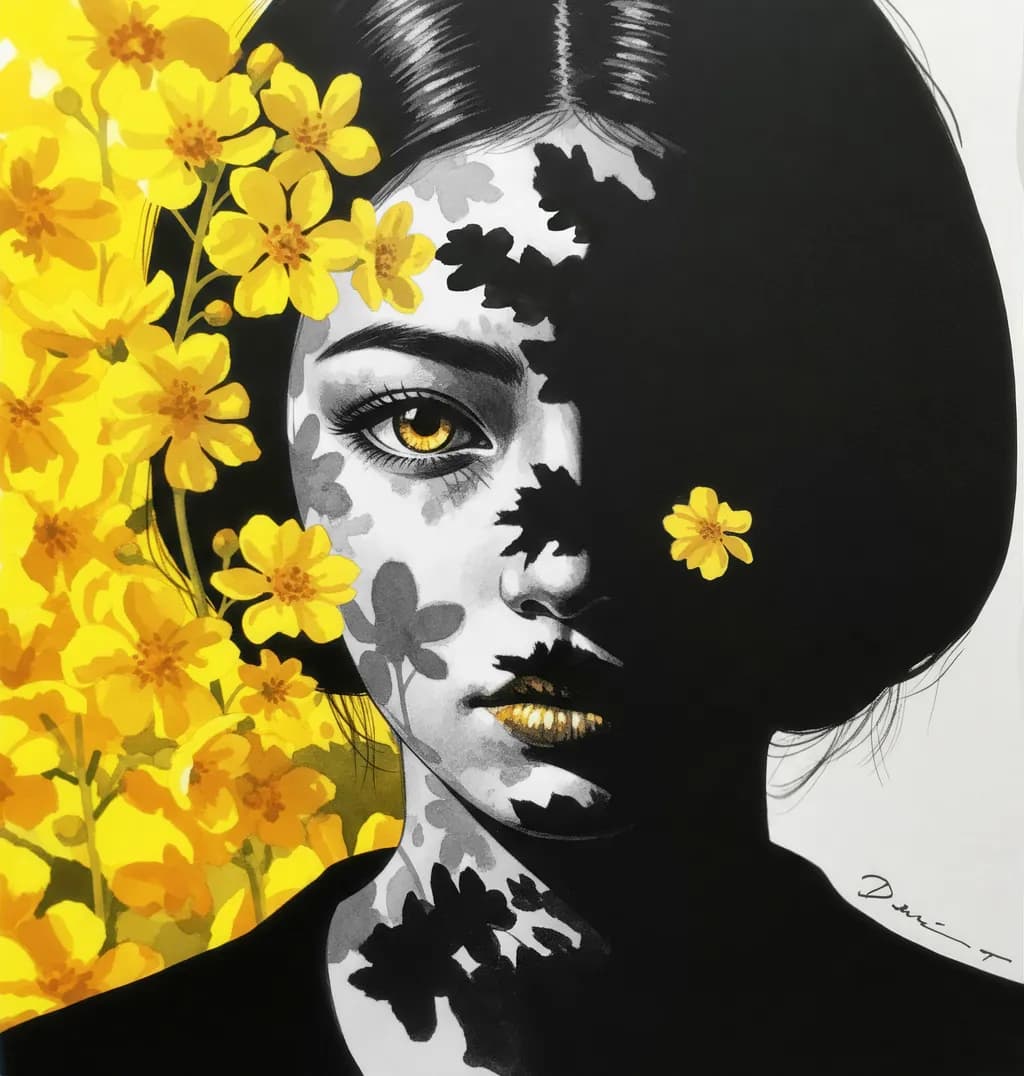 Whispers of Nature: A Portrait of Shadows and Blooms