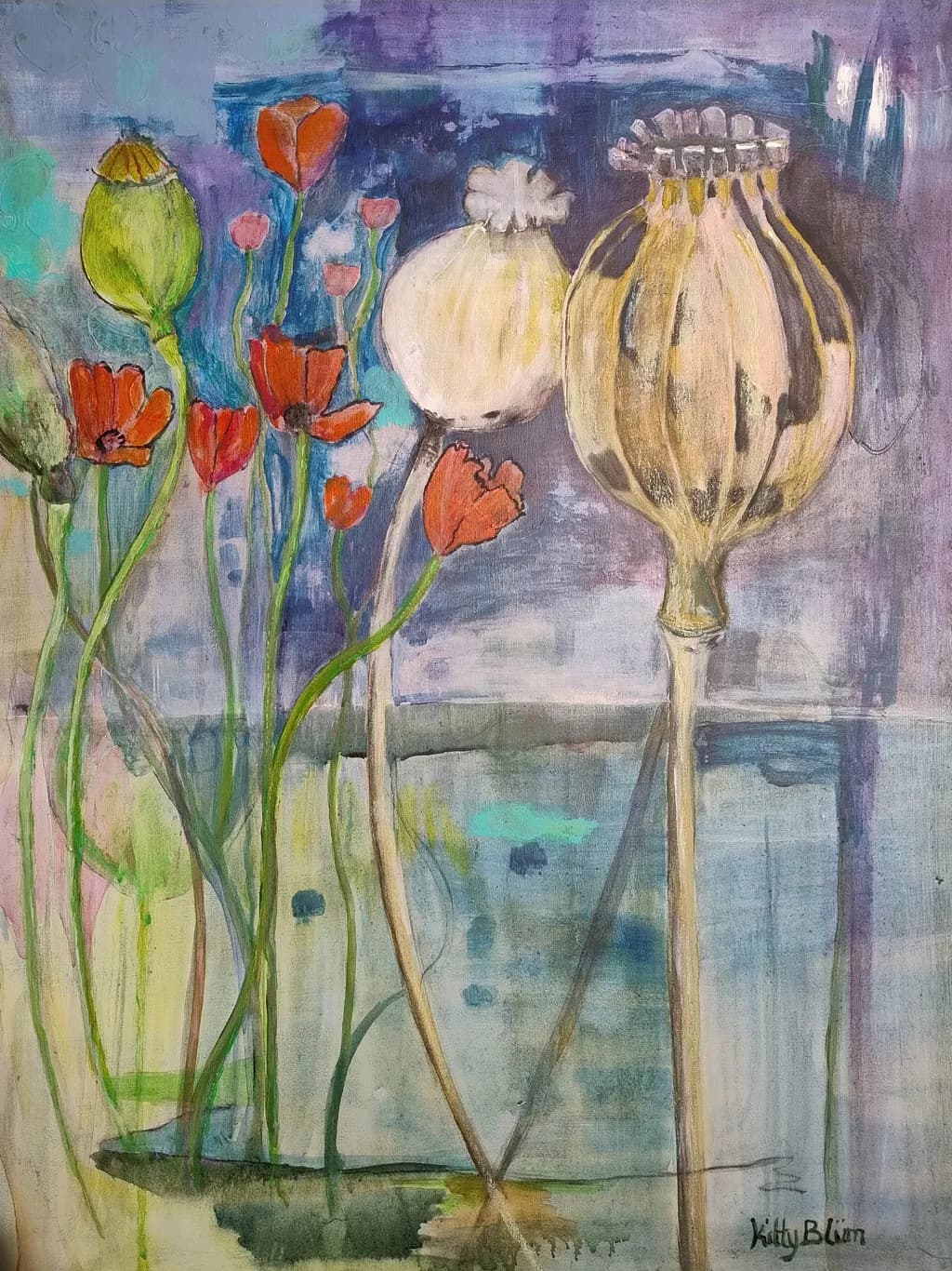 Whispers of Nature: A Dance of Poppies and Pods in Abstract Harmony