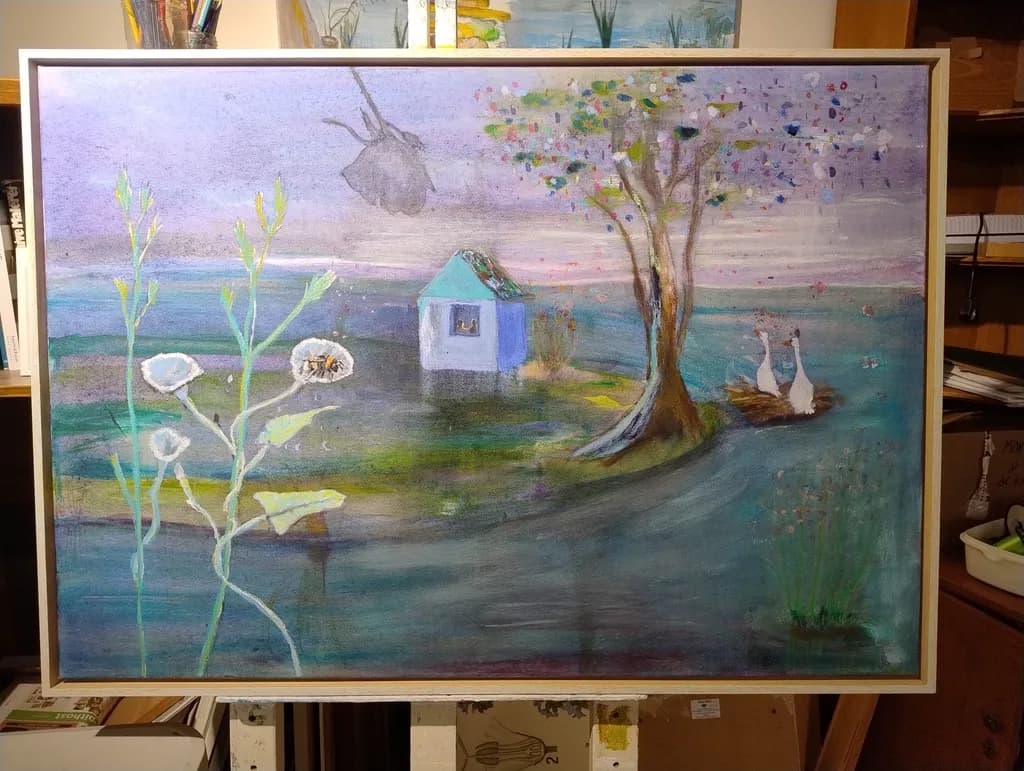 Whispers of Serenity: A Dreamlike Landscape with Gentle Creatures and Tranquil Waters