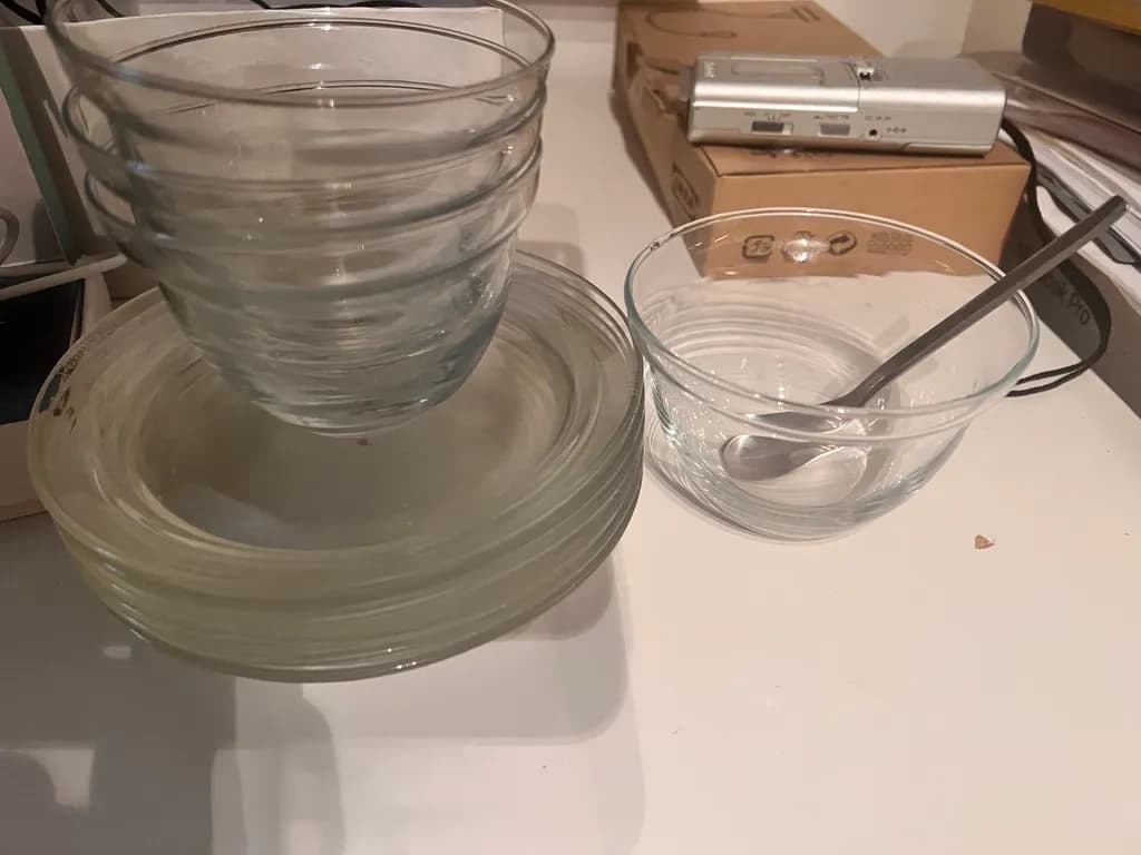 Glass Bowls and Plates Arrangement