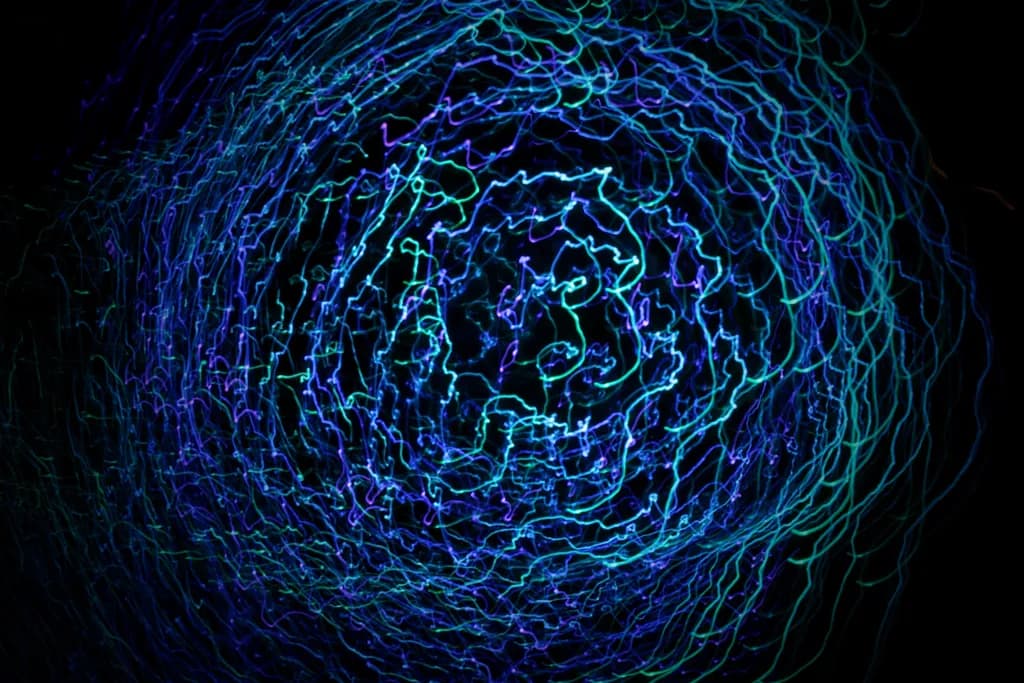 Ethereal Energy: A Swirling Dance of Blue Light and Abstract Patterns
