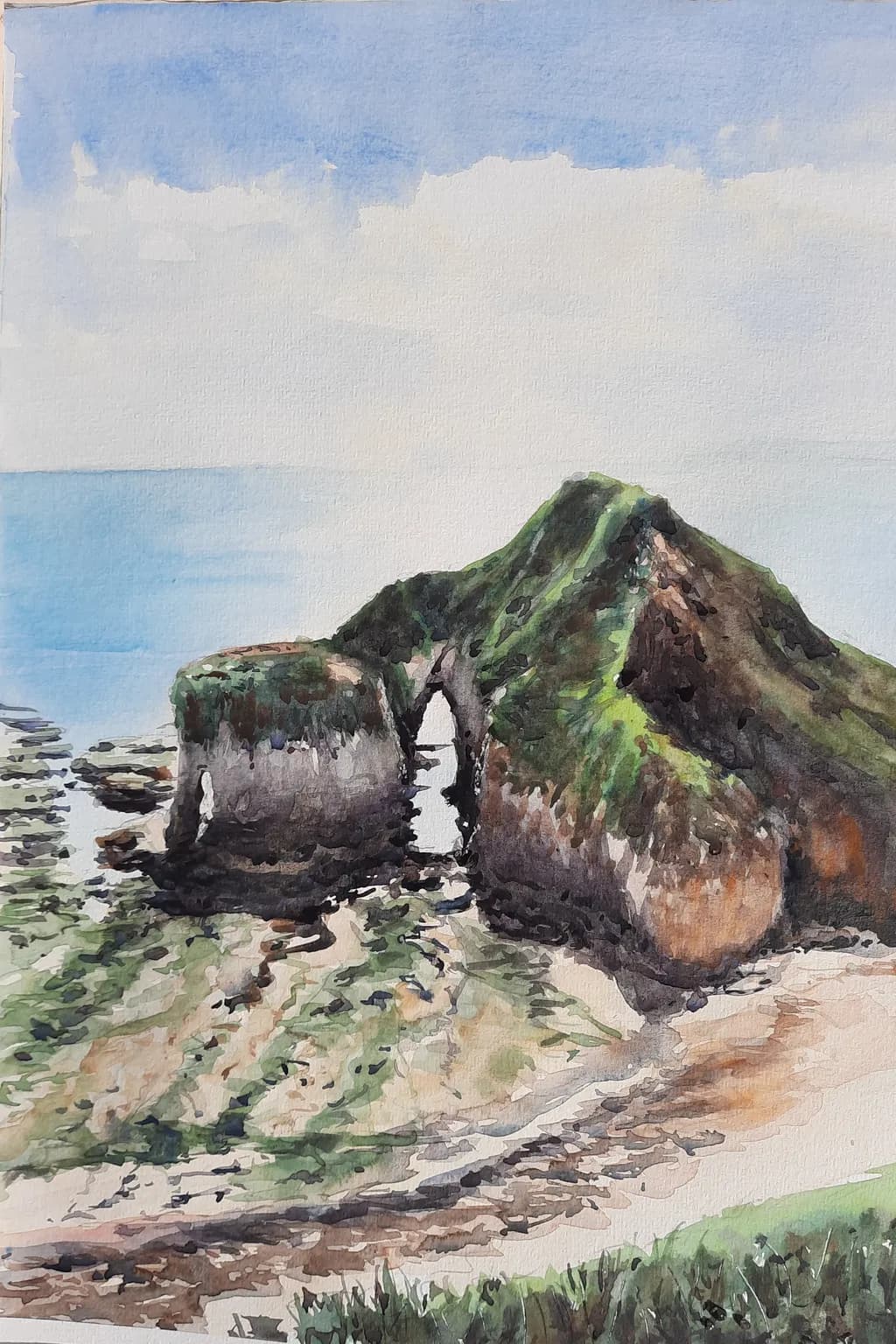Whispers of the Shore: A Serene Coastal Landscape in Watercolor
