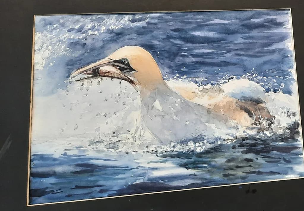 Dynamic Dance of the Sea: A Watercolor Journey with Feathered Grace