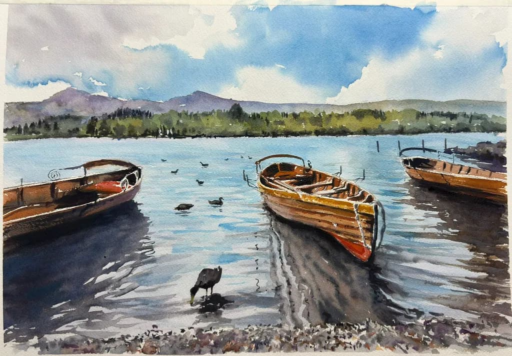 Serenity on the Water: A Tranquil Landscape of Boats and Reflections in Nature