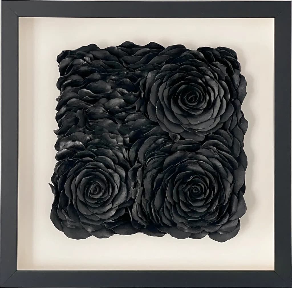 Eternal Elegance: Textured Black Roses Framed Art for Modern Decor