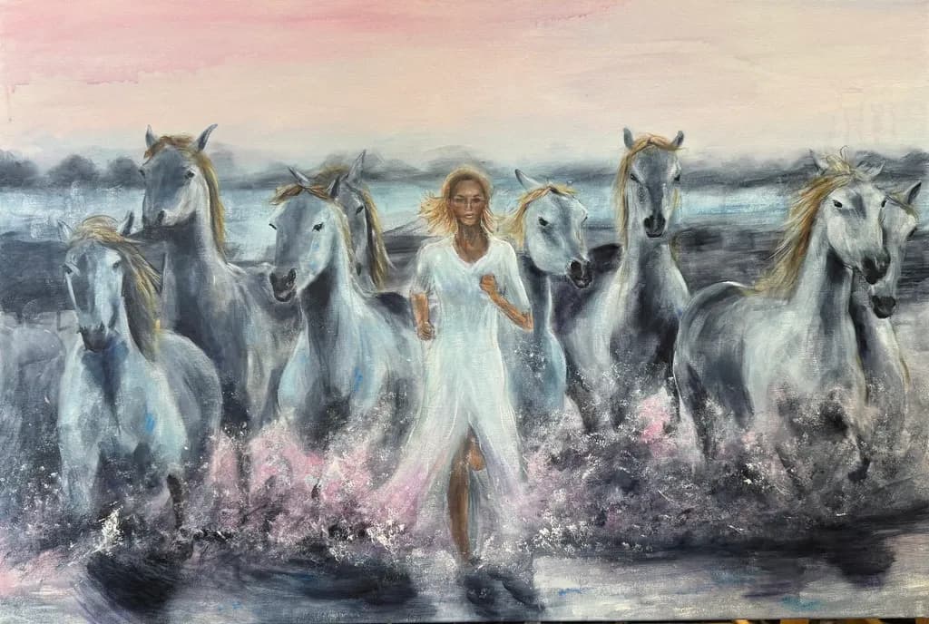 Whispers of Freedom: A Dance with Graceful Horses and the Spirit of a Woman