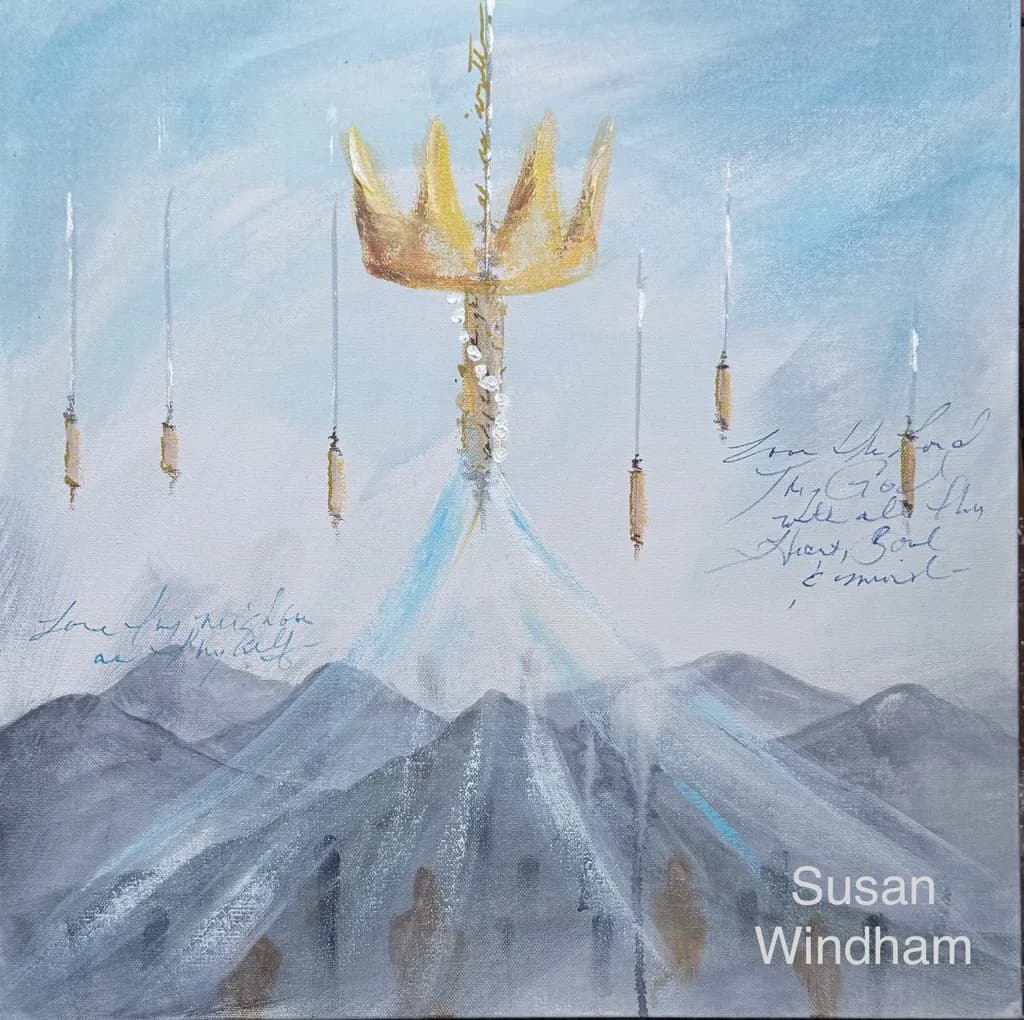 "✨ 'Crown of Grace' ✨ A visual testament to divine authority and spiritual elevation, where heaven's light meets the mountains of our journey. www.susanwindham.com #PropheticArt #VisionaryRealism #FaithInspiredArt"