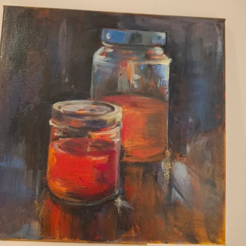 Radiant Reflections: A Still Life of Glowing Candles in Glass Jars
