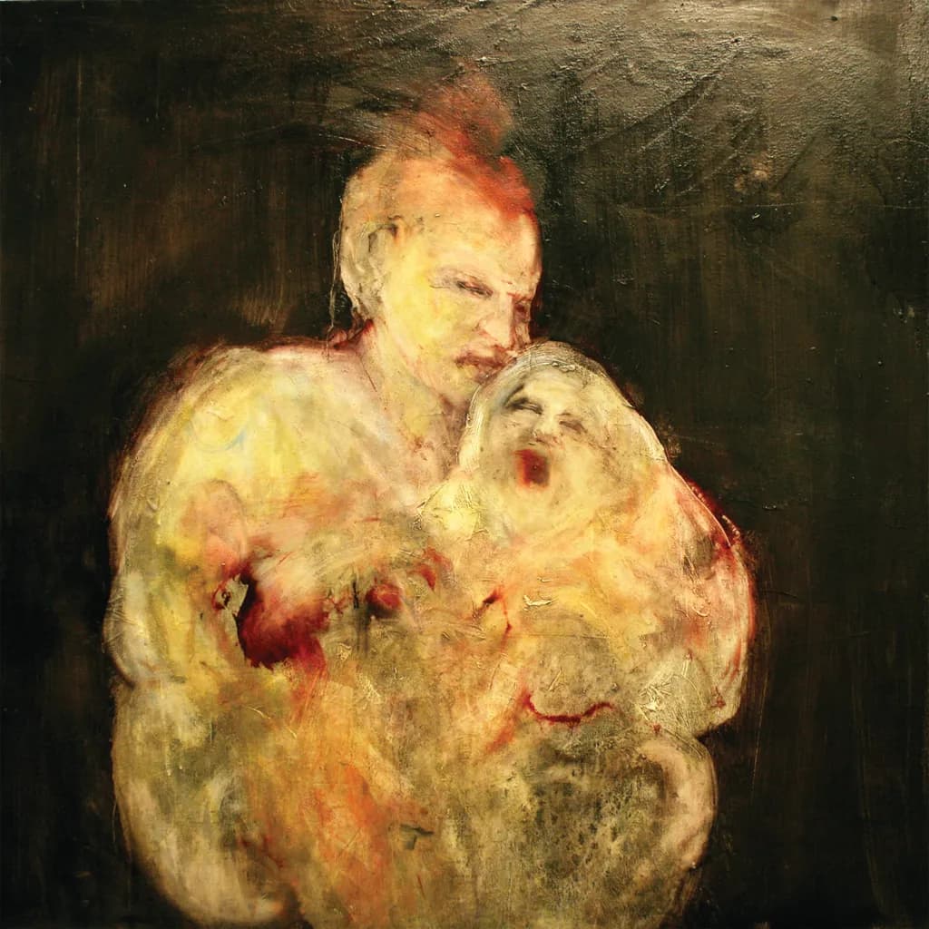 Embrace of Shadows: A Mother’s Love in Abstract Form