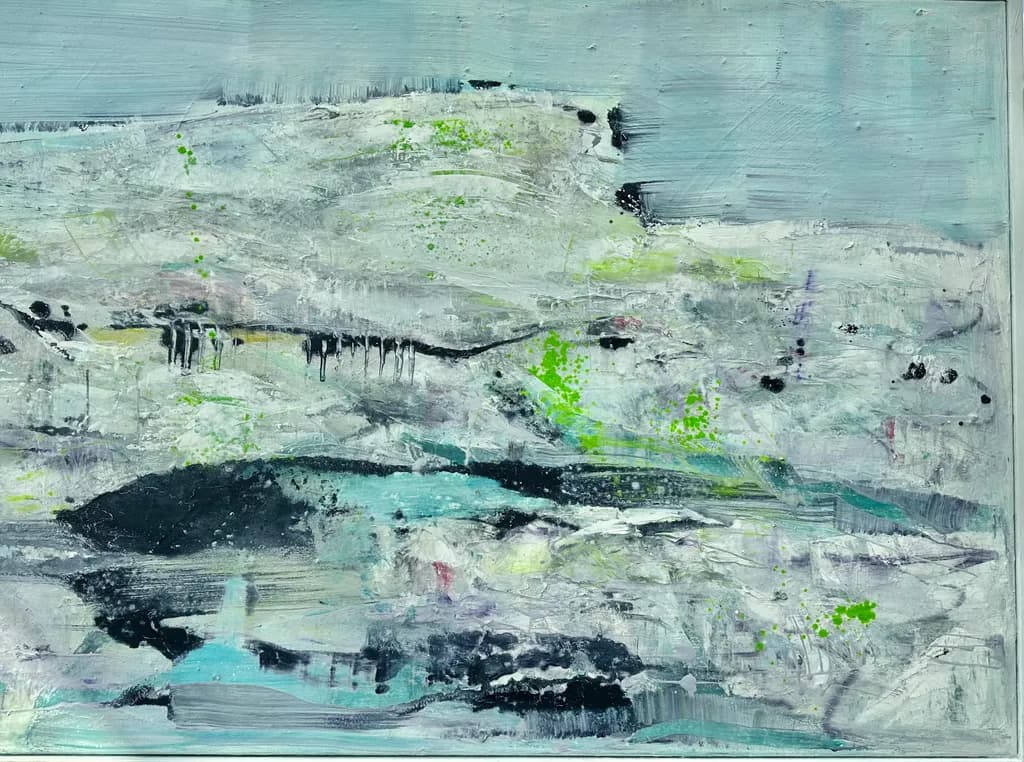 Whispers of the Abstract: A Serene Landscape in Shades of Gray and Green