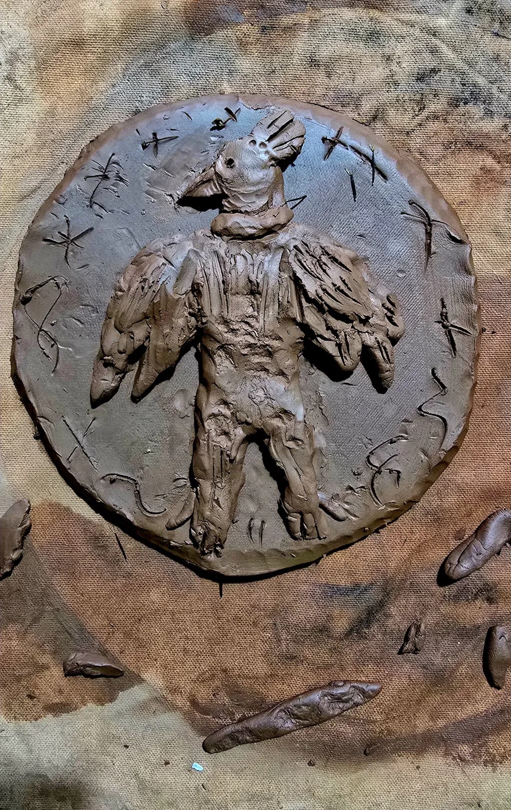 Whimsical Guardian: A Clay Sculpture of Mythical Avian Majesty