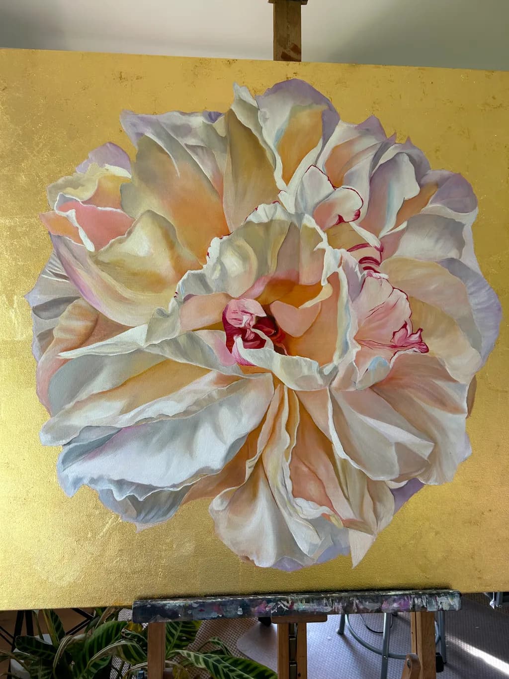 Golden Blossom: A Lush Floral Embrace in Soft Pastels and Radiant Gold
