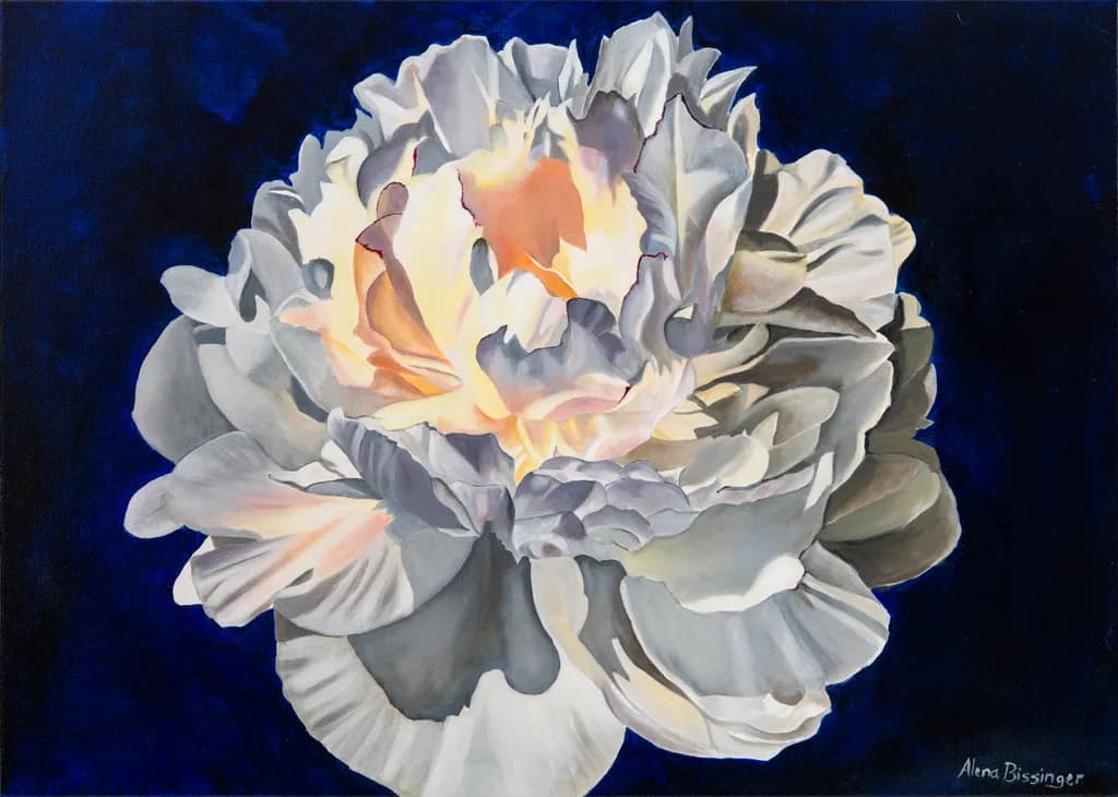 Ethereal Blossom: A Radiant Peony in Midnight Hues