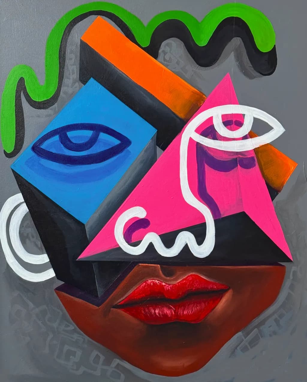 Vibrant Geometric Visage: A Fusion of Color and Form in Contemporary Art