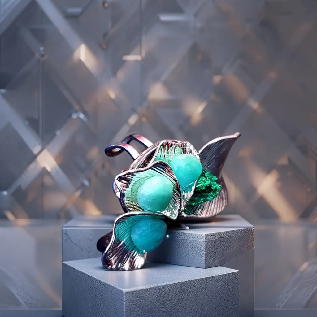 Elegant Metallic Blossom with Gemstone Accents: A Modern Decorative Art Piece