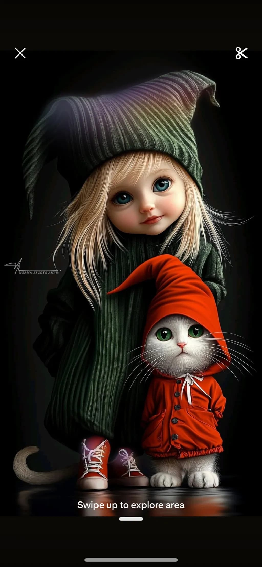 Whimsical Companions: A Playful Girl and Her Stylish Cat in Cozy Attire
