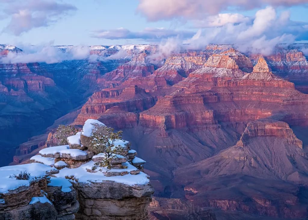 Majestic Serenity: The Grand Canyon's Winter Embrace at Dawn