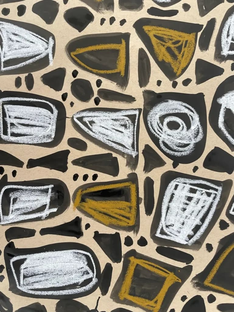 Whimsical Geometric Dance: A Playful Exploration of Shapes and Textures