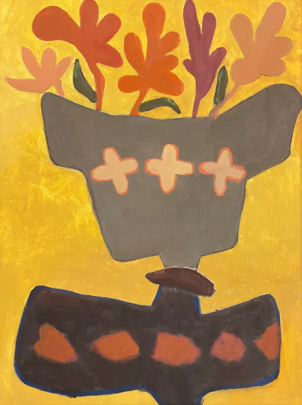 Vibrant Blooms: A Playful Abstract Floral Arrangement in a Decorative Vase