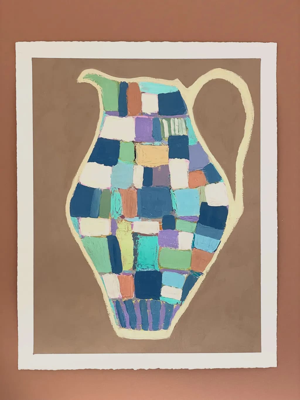 Colorful Mosaic Jug: A Playful Blend of Shapes and Hues for Your Space