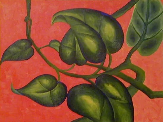 Whimsical Greenery: A Dance of Leaves Against a Vibrant Canvas