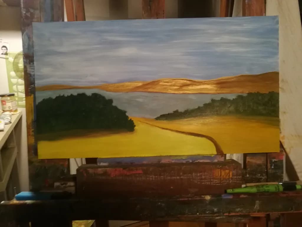 Golden Horizons: A Serene Landscape of Fields and Water