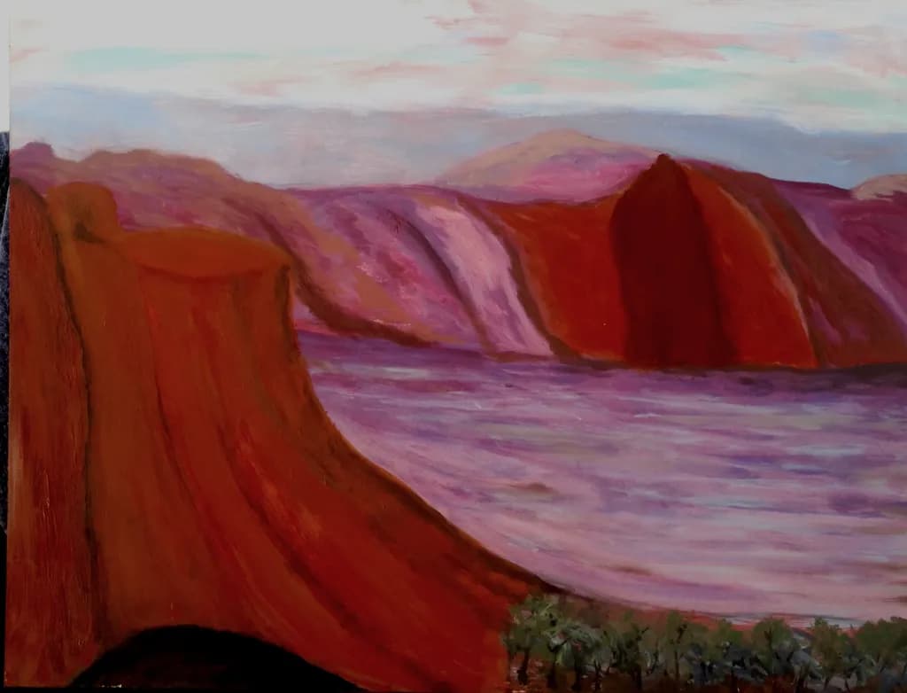 Vibrant Echoes of Nature: Abstract Landscape of Mountains and Water